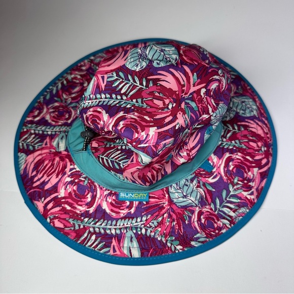 Sunday Afternoons Sun Hat Girls Spring Bliss Strap Pink Blue Floral UPF 50 NEW L - Picture 11 of 11